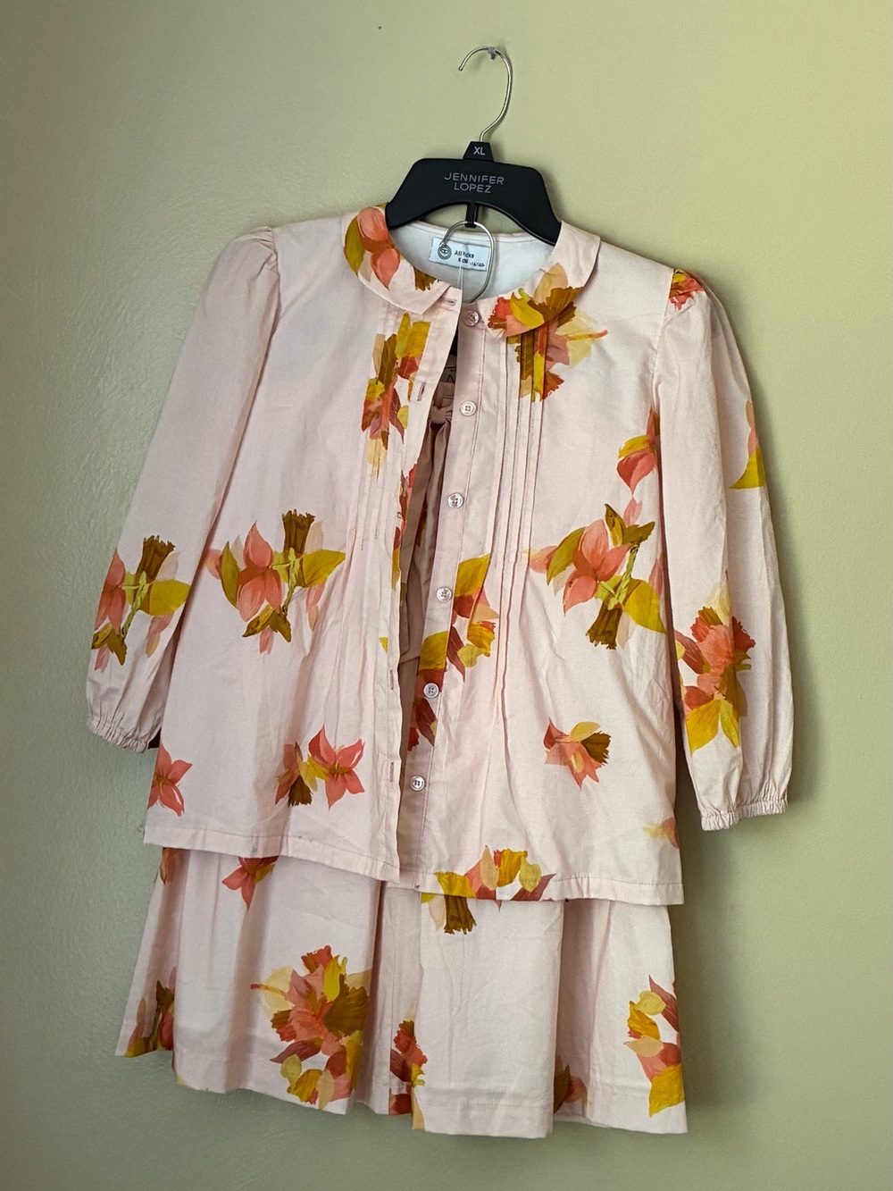 Alipicks Girls' Pink Floral Matching Set - Long Sleeve Top & Skirt